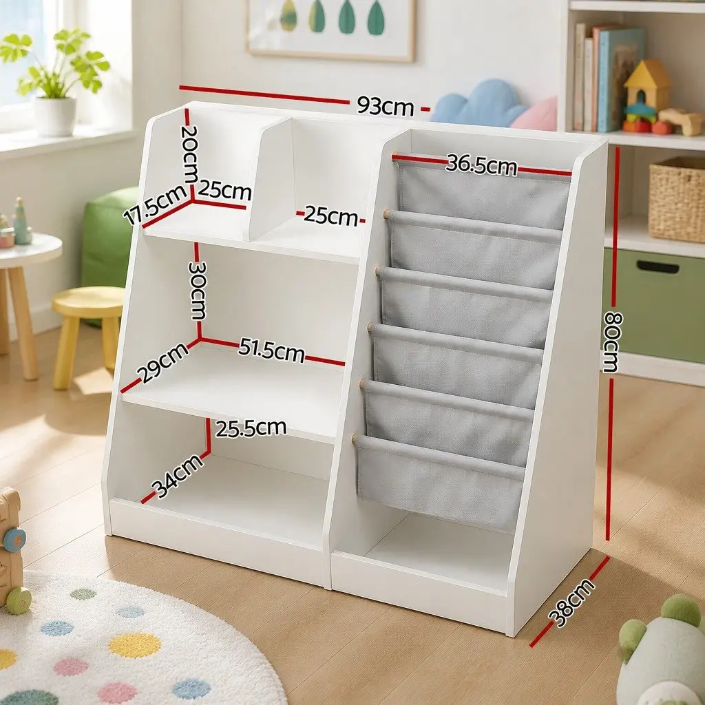 Kids Bookshelf Storage Organizer Toddler Book Display Rack Toy Shelves White