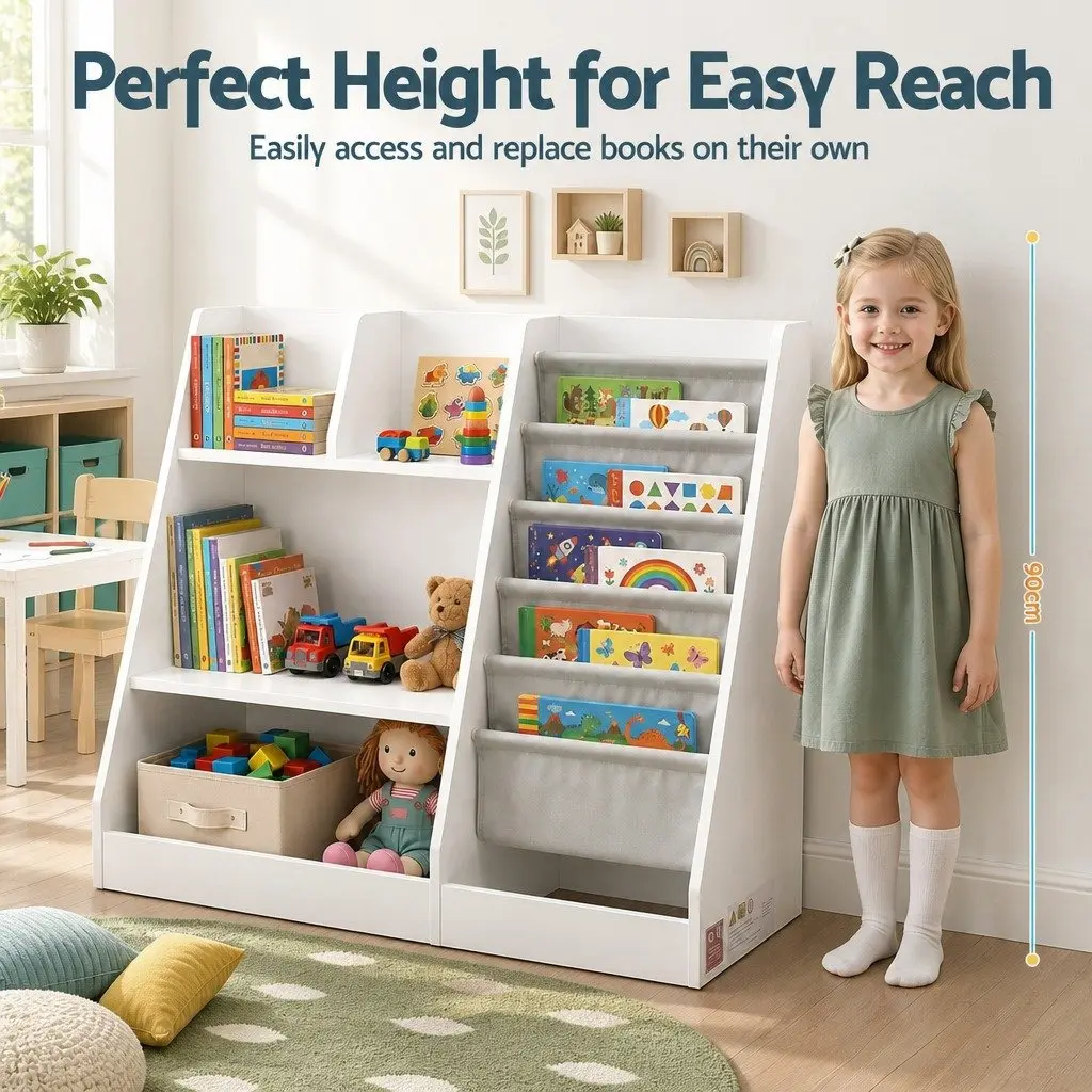 Kids Bookshelf Storage Organizer Toddler Book Display Rack Toy Shelves White