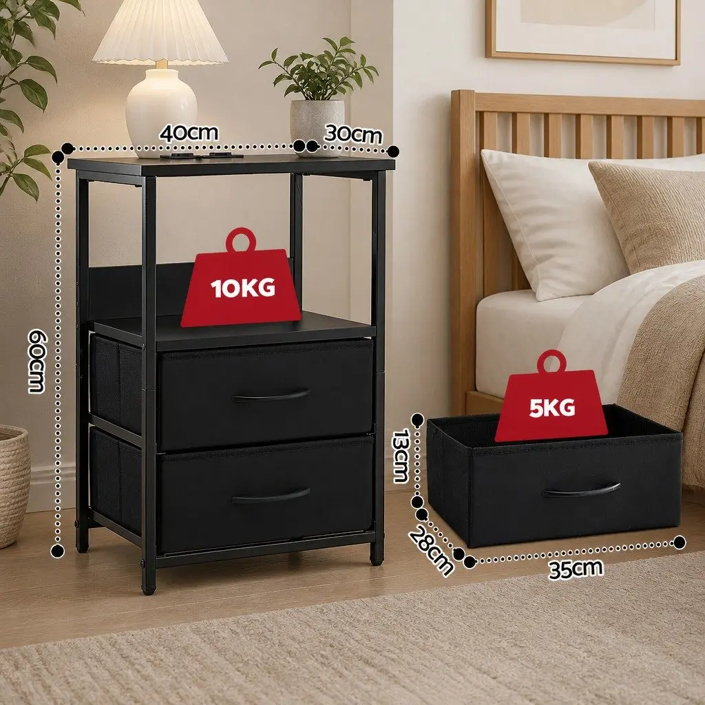 Nightstand with Foldable Drawers and LED Ambiance