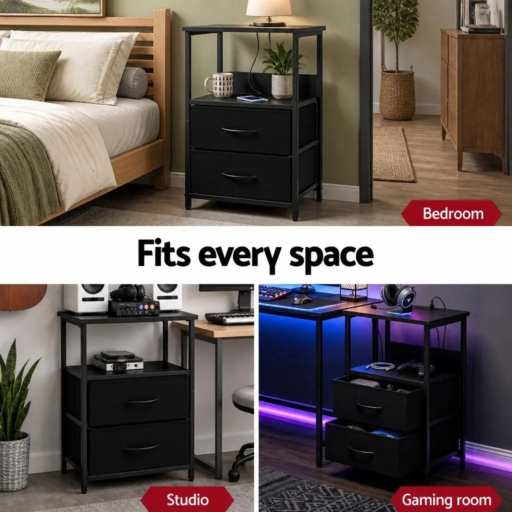Nightstand with Foldable Drawers and LED Ambiance