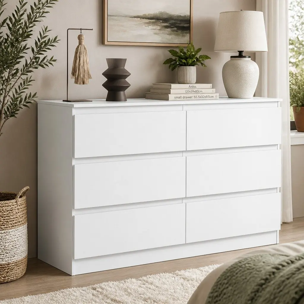 6 Drawer Chest of Drawers Particle Board White Bedroom Storage Dresser Unit