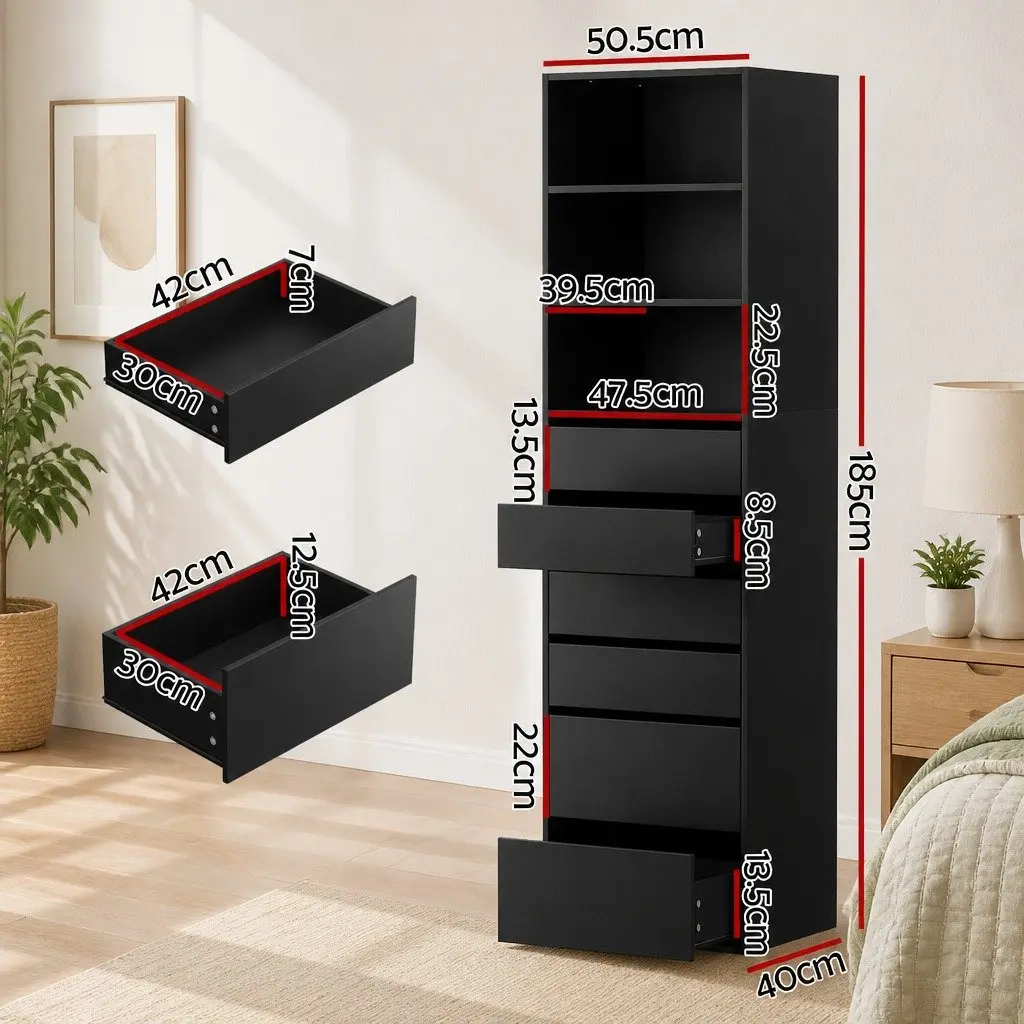 6 Drawer Chest Tallboy Cabinet Storage Bedroom Furniture Modern Handle-Free