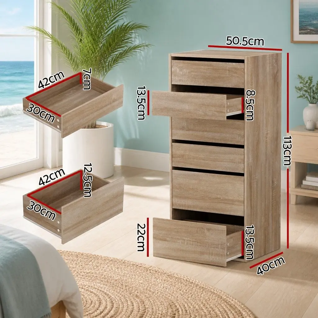 Chest of Drawers Tallboy Storage Organizer 6 Drawer Pine 50.5cm W x 40cm D x 113cm H