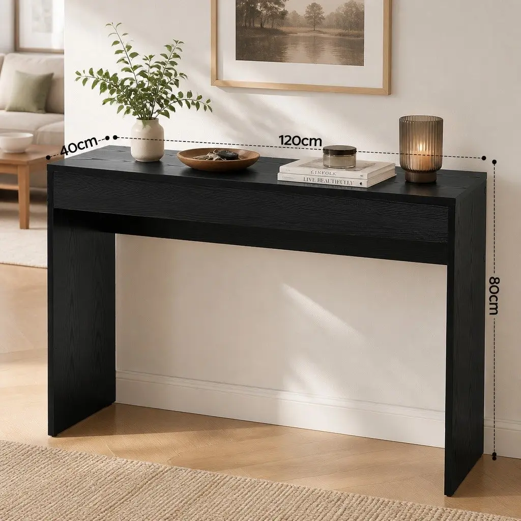 Console Table Black 120cm Wood Grain Entryway Hallway Sofa Side Table