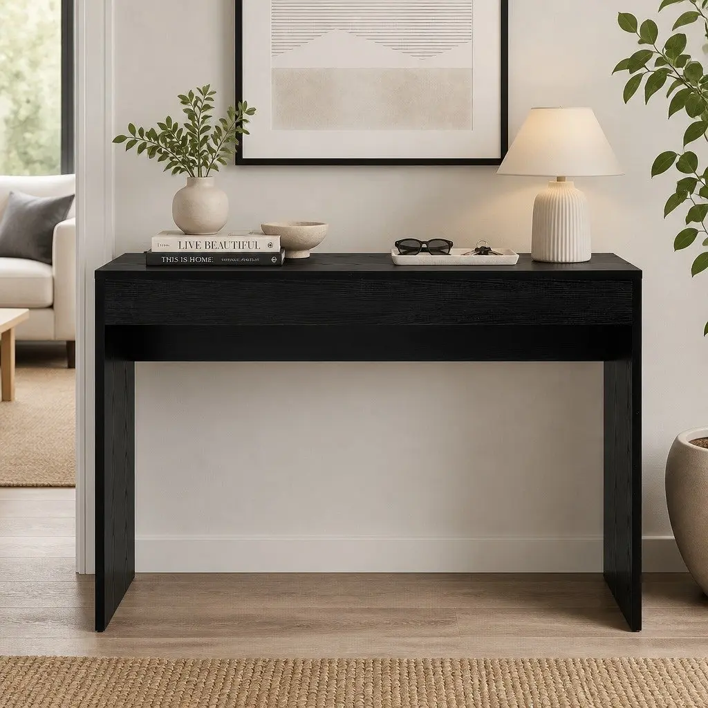 Console Table Black 120cm Wood Grain Entryway Hallway Sofa Side Table