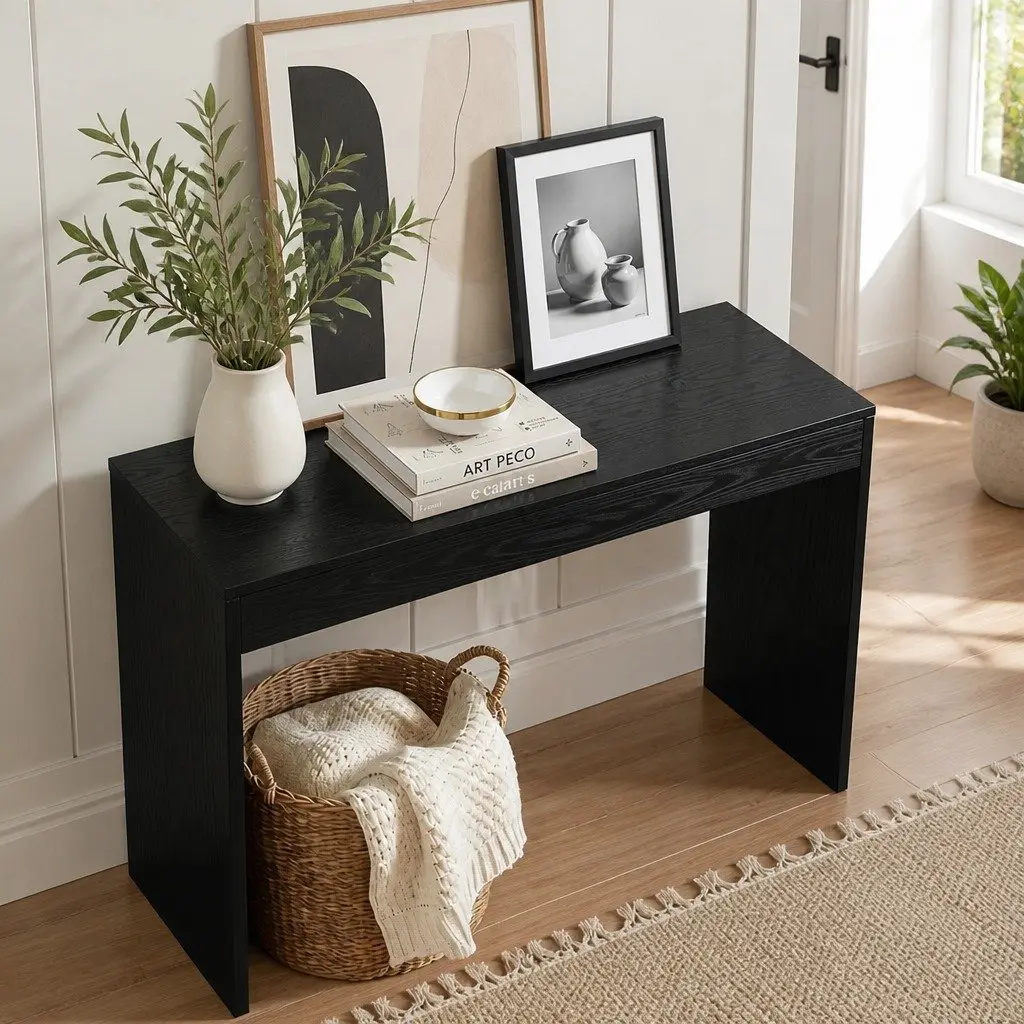 Console Table Black 120cm Wood Grain Entryway Hallway Sofa Side Table