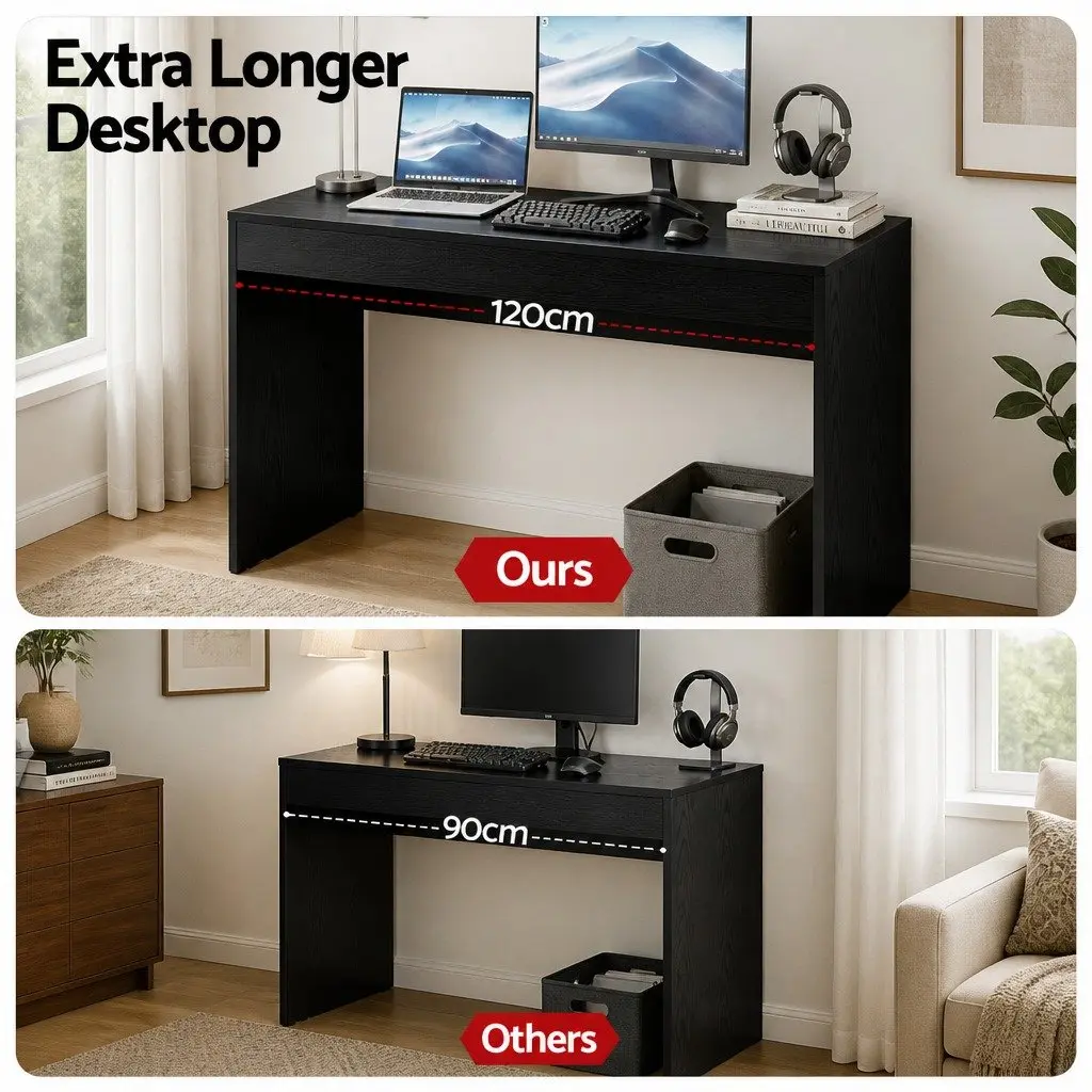 Console Table Black 120cm Wood Grain Entryway Hallway Sofa Side Table