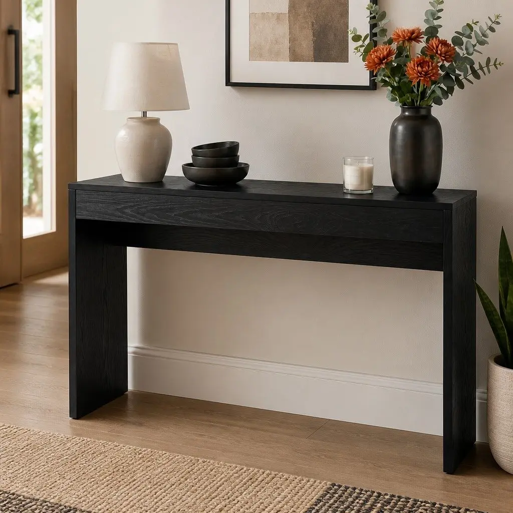Console Table Black 120cm Wood Grain Entryway Hallway Sofa Side Table