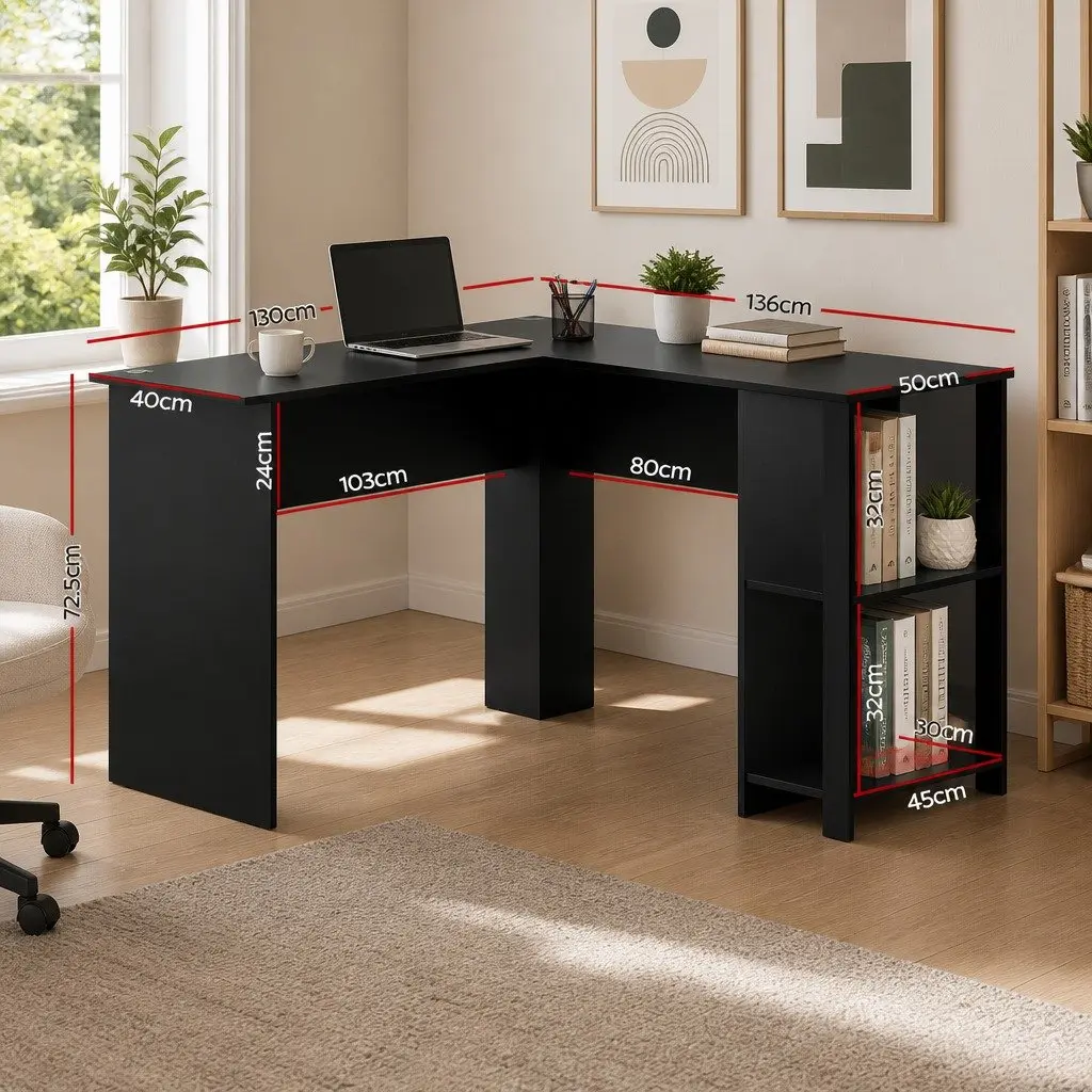 L-Shape Computer Desk Particle Board 136cm x 130cm Black