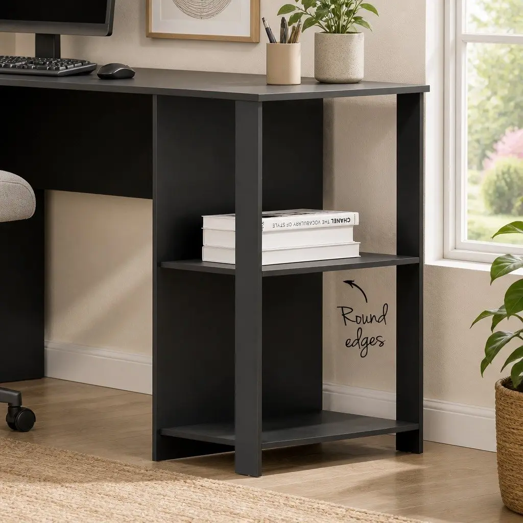 L-Shape Computer Desk Particle Board 136cm x 130cm Black