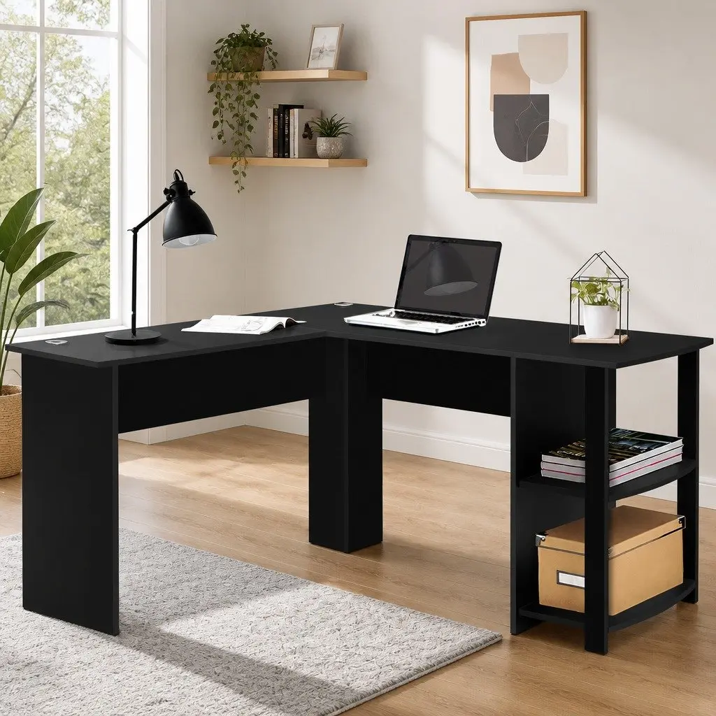 L-Shape Computer Desk Particle Board 136cm x 130cm Black