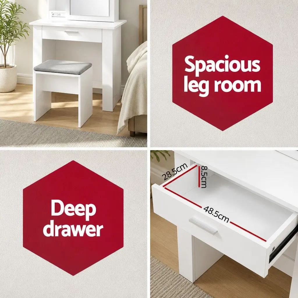 Dressing Table Stool Set Sliding Mirror White Bedroom Vanity Storage Drawer