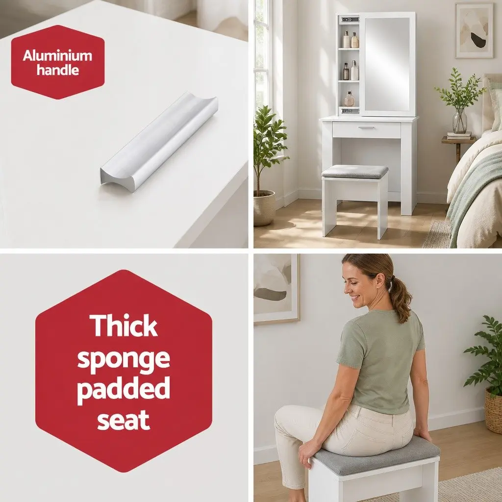 Dressing Table Stool Set Sliding Mirror White Bedroom Vanity Storage Drawer