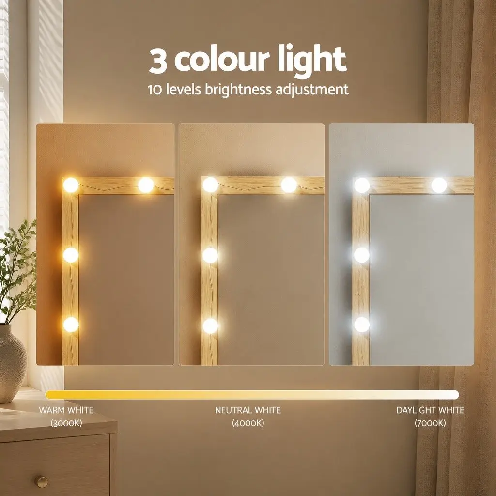 Dressing Table Vanity Desk Set with Stool 12 LED Bulbs 3 Colour Lights Mirror