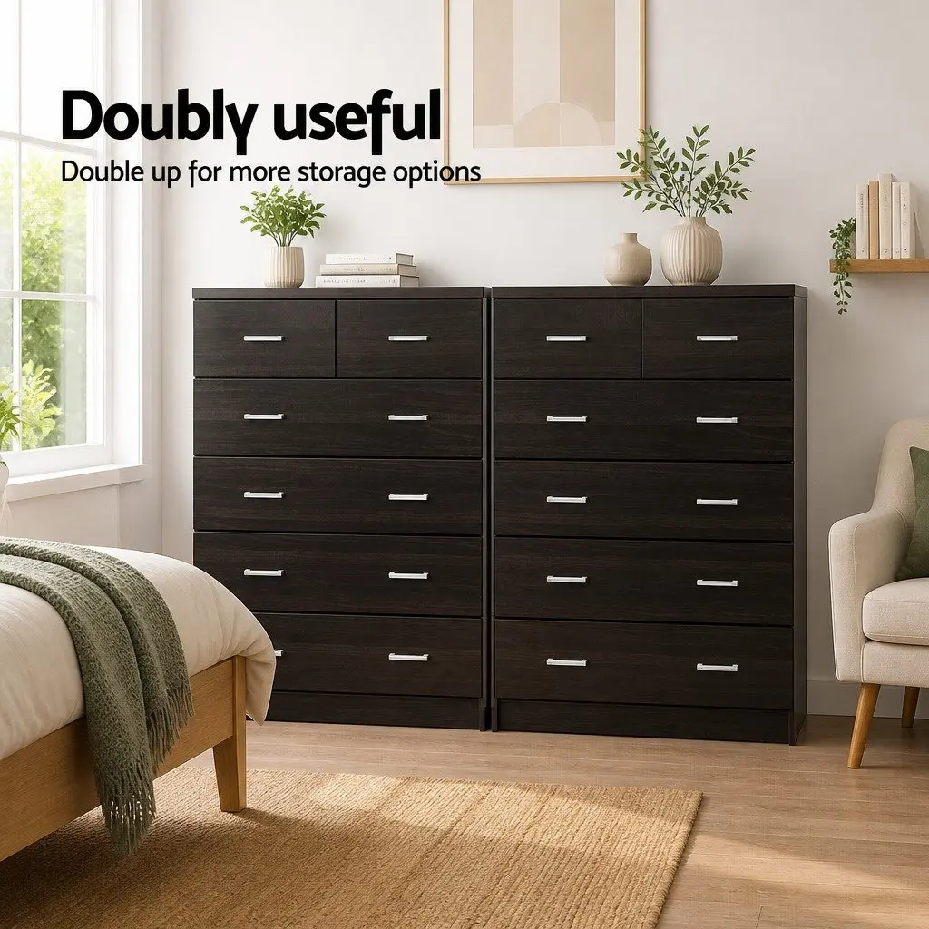 6 Drawer Chest Tallboy Bedroom Storage Cabinet Walnut Contemporary Design
