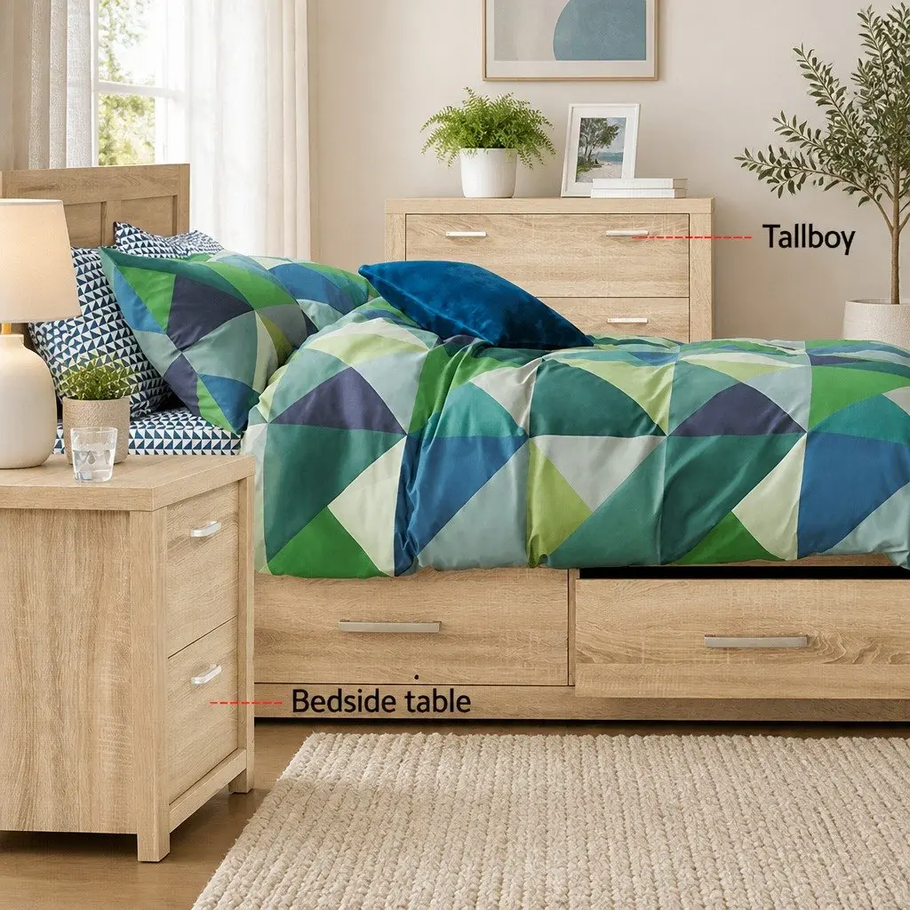 Bedside Table Pine Natural Wood 2 Drawers 48cm x 39cm x 53cm