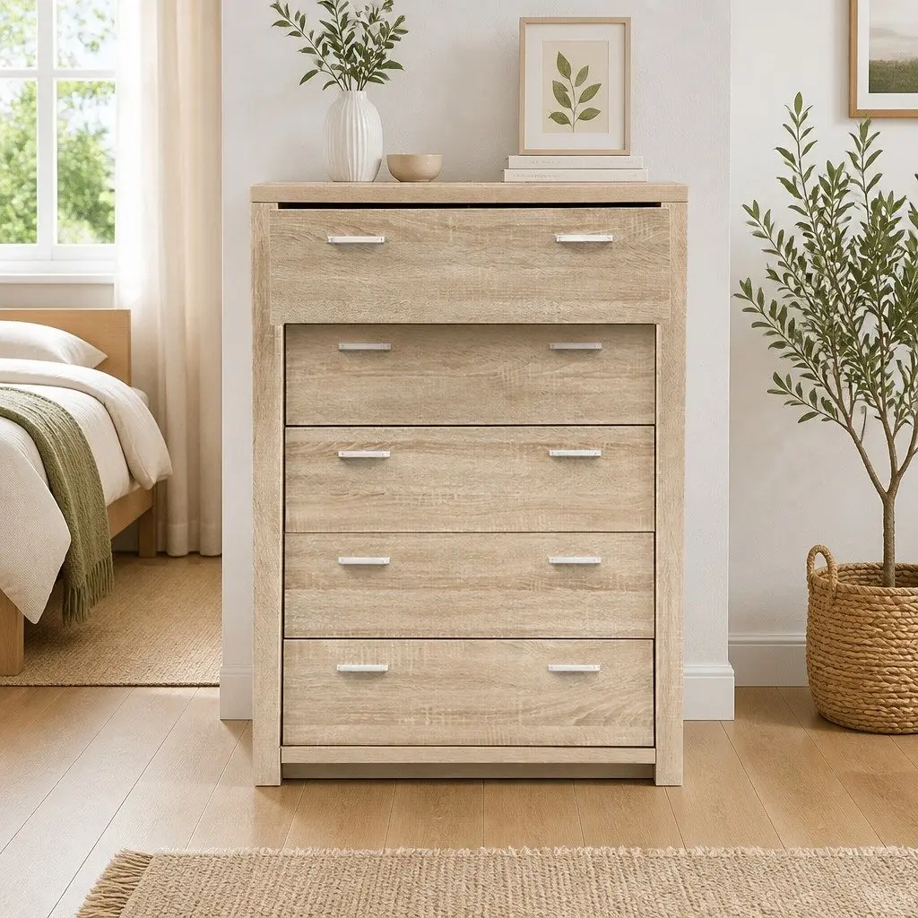5 Drawer Chest Tallboy Storage Cabinet Pine 80cm x 40cm x 111cm Bedroom Dresser