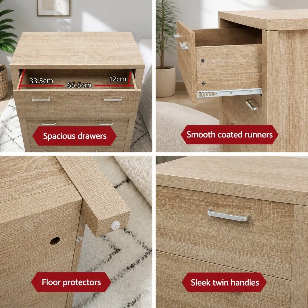5 Drawer Chest Tallboy Storage Cabinet Pine 80cm x 40cm x 111cm Bedroom Dresser