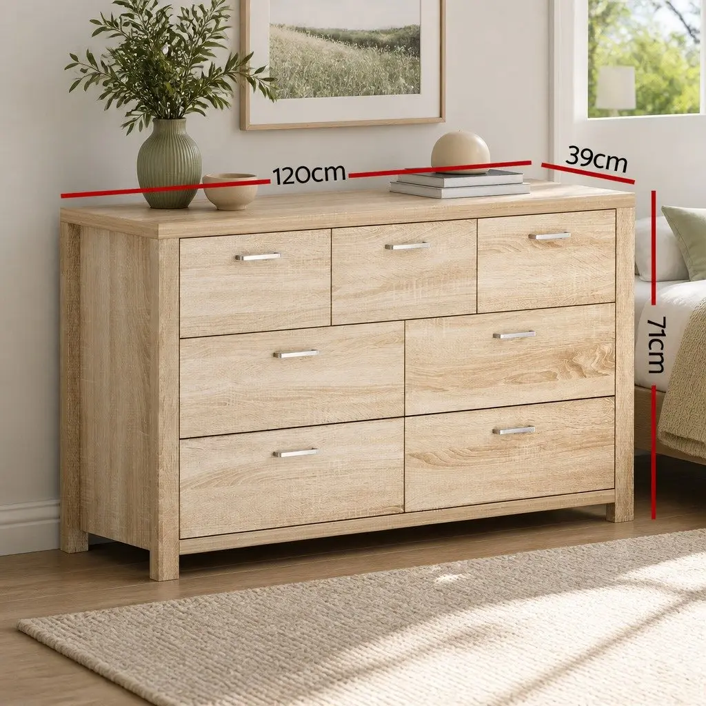 Chest of Drawers Tallboy Dresser Bedroom Storage Cabinet Oak 7 Drawers