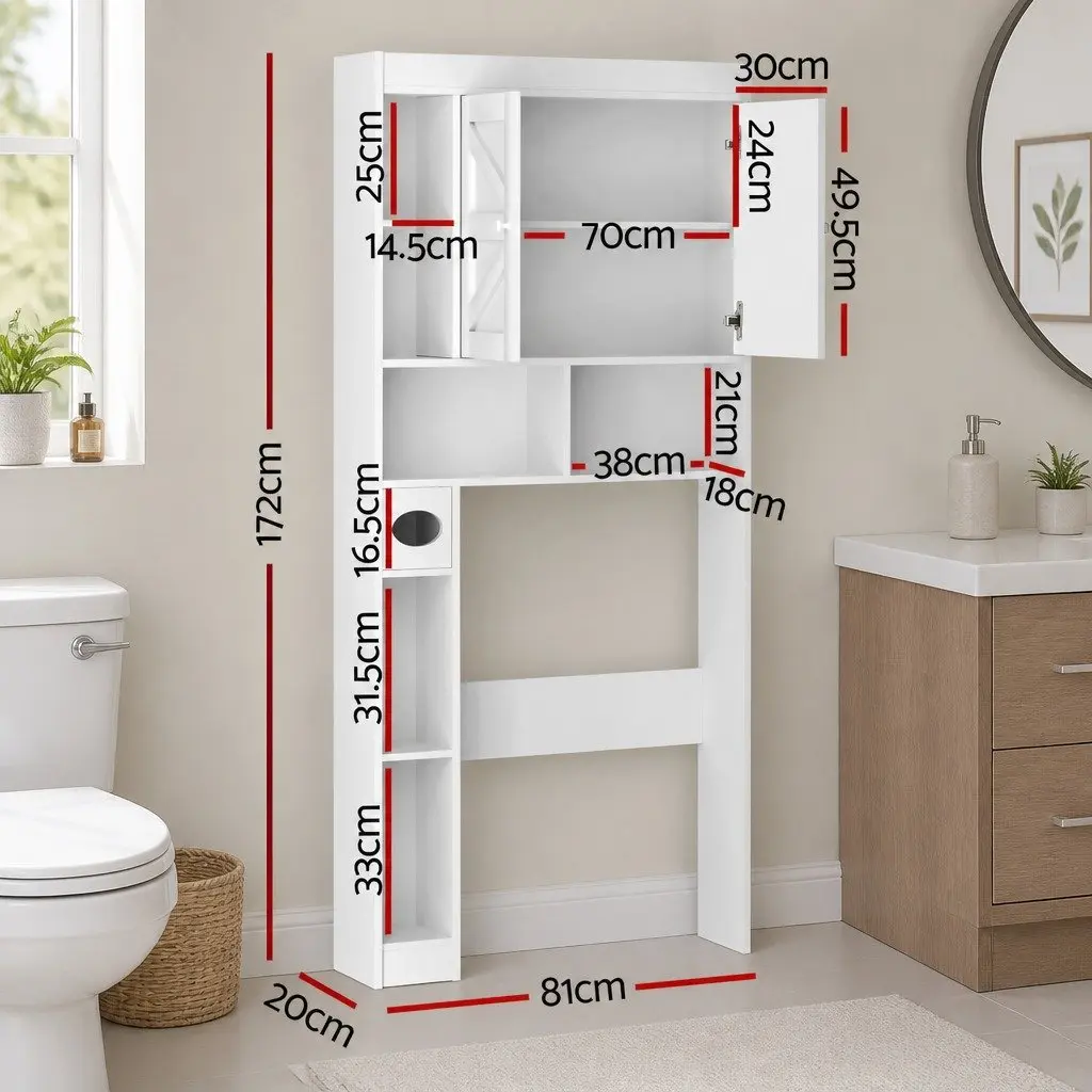 Over The Toilet Storage Cabinet Bathroom Organiser Shelf Barn Door White