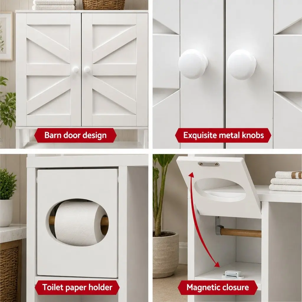 Over The Toilet Storage Cabinet Bathroom Organiser Shelf Barn Door White