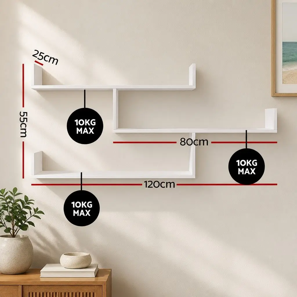 Floating Wall Shelf 3 Tier Particle Board Melamine Veneer 120cm White