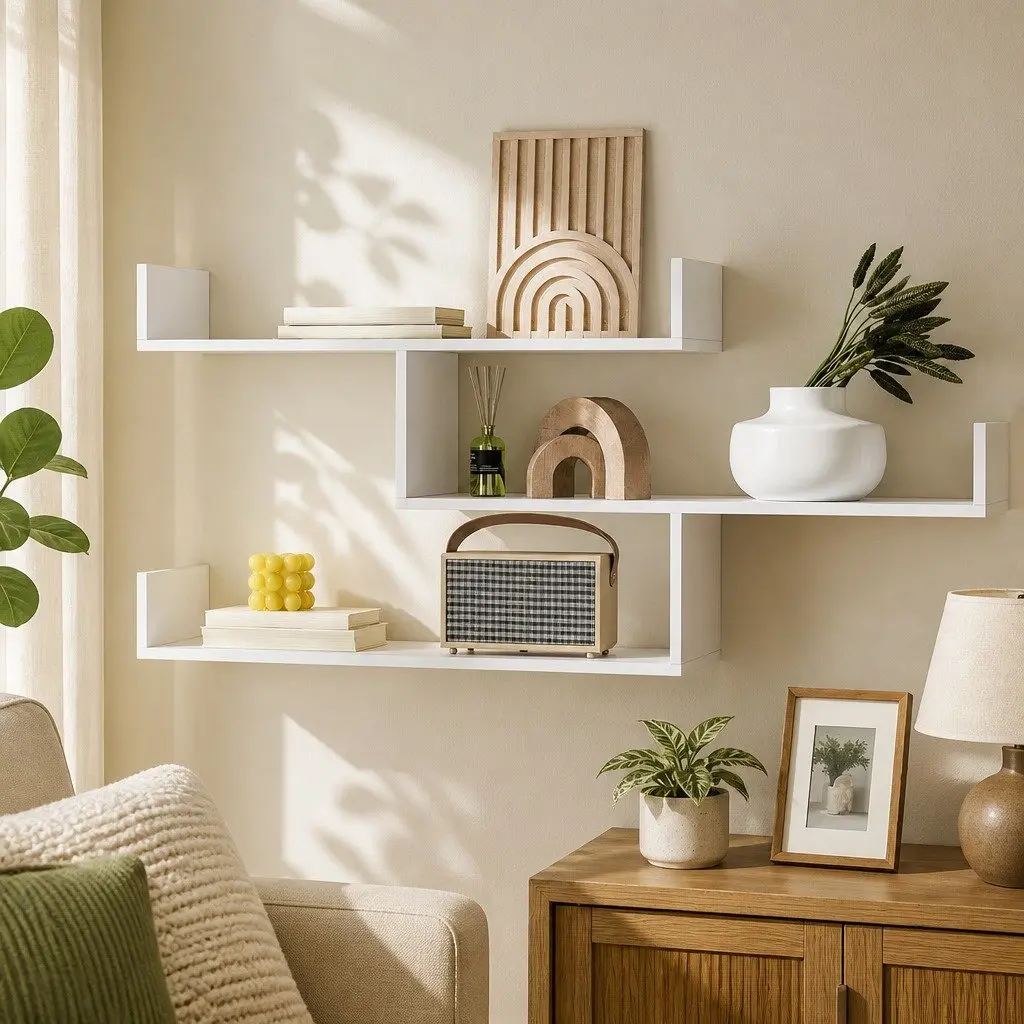 Floating Wall Shelf 3 Tier Particle Board Melamine Veneer 120cm White