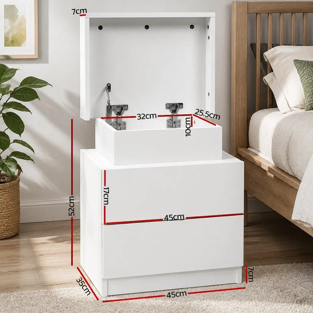 Bedside Table Particle Board with Melamine 45cm x 35cm x 52cm White