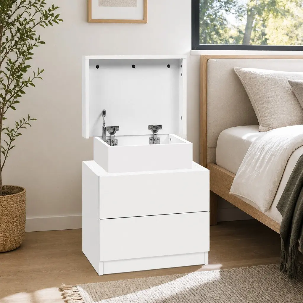 Bedside Table Particle Board with Melamine 45cm x 35cm x 52cm White