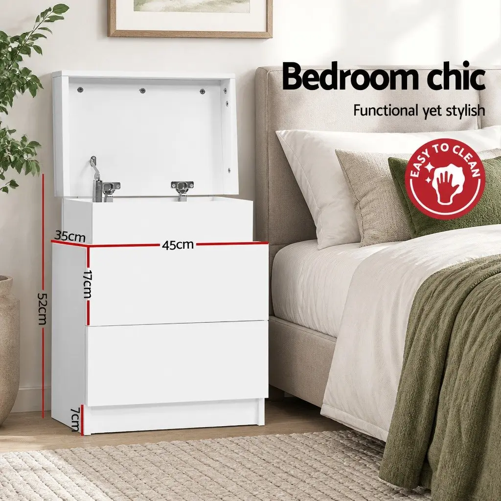 Bedside Table Particle Board with Melamine 45cm x 35cm x 52cm White