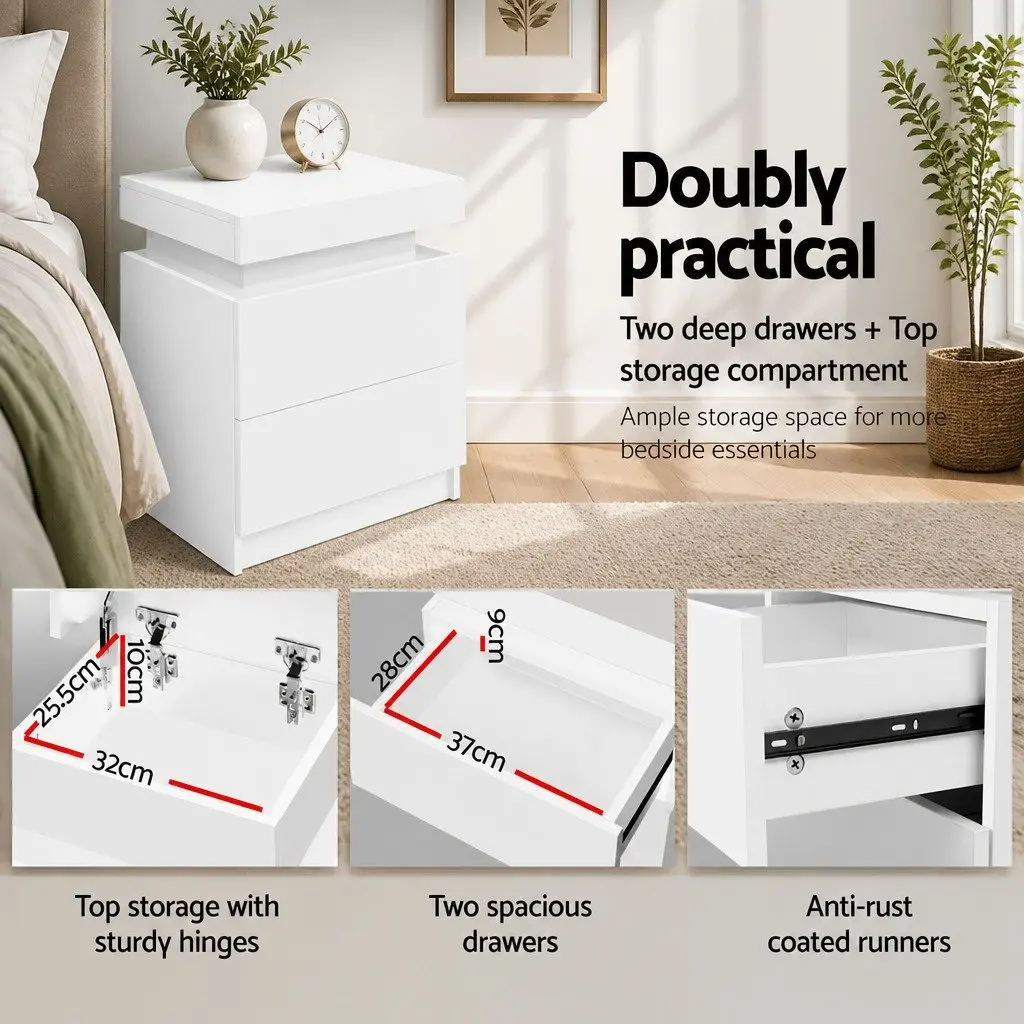 Bedside Table Particle Board with Melamine 45cm x 35cm x 52cm White