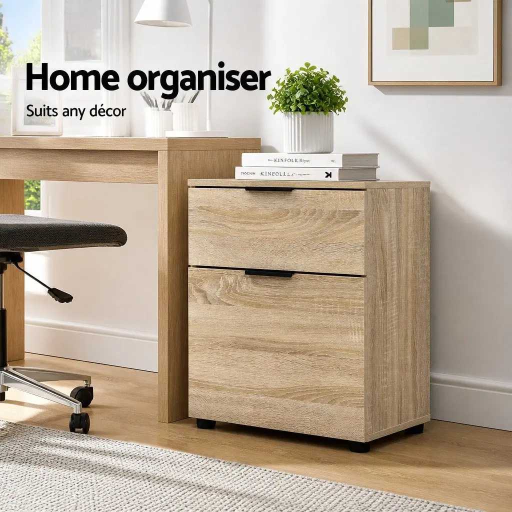 Beige Office Storage Filing Cabinet 2 Drawer Particle Board Under Desk Organizer 45.5cm W x 41cm D x 55.5cm H