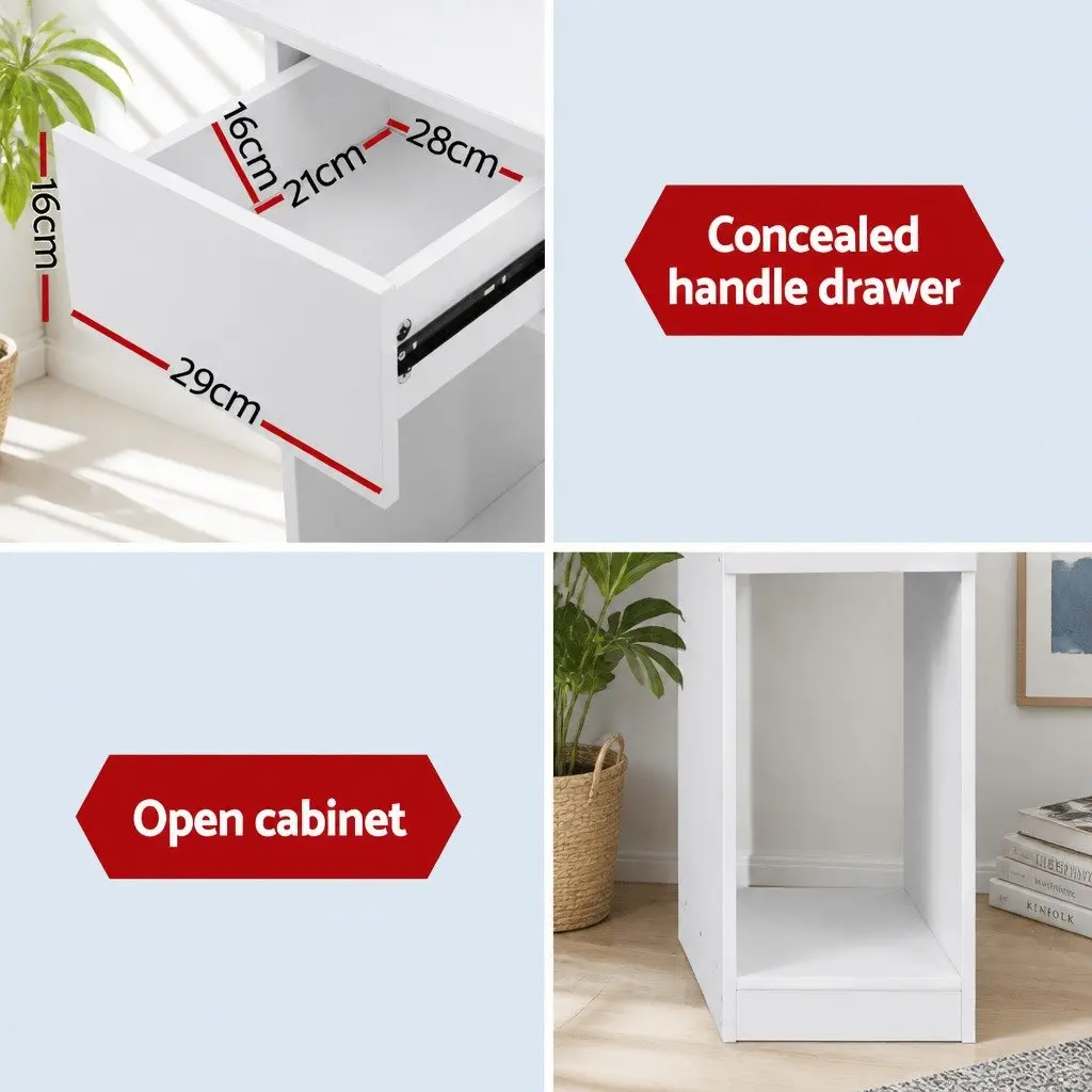 Computer Desk White 120cm with Integrated 5-Tier Bookshelf and Drawer Storage Workstation