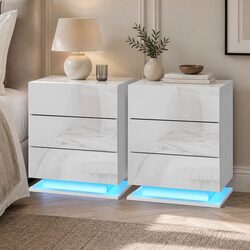 Functional LED Bedside Table with 3 Drawers for Daily Use