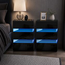 Practical Black Bedside Table with LED for Everyday Use
