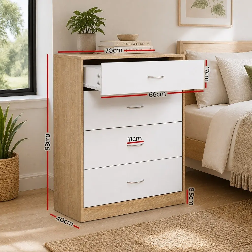 4 Drawer Chest of Drawers Particle Board 70cm White Beige