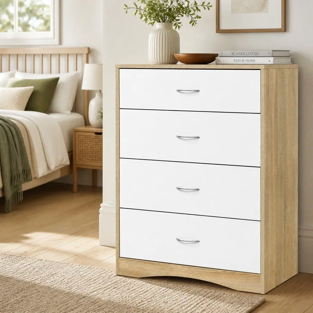 4 Drawer Chest of Drawers Particle Board 70cm White Beige
