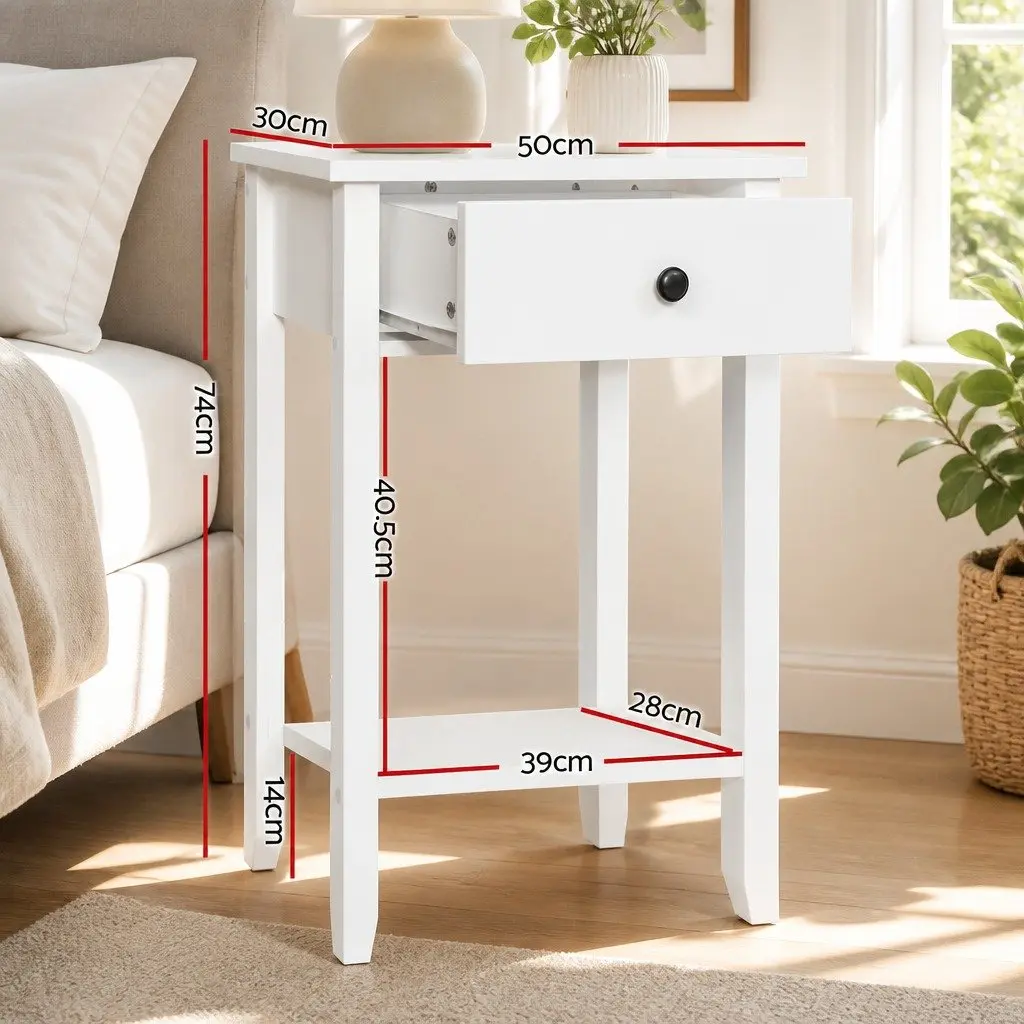 White Nightstand with Drawer and Shelf