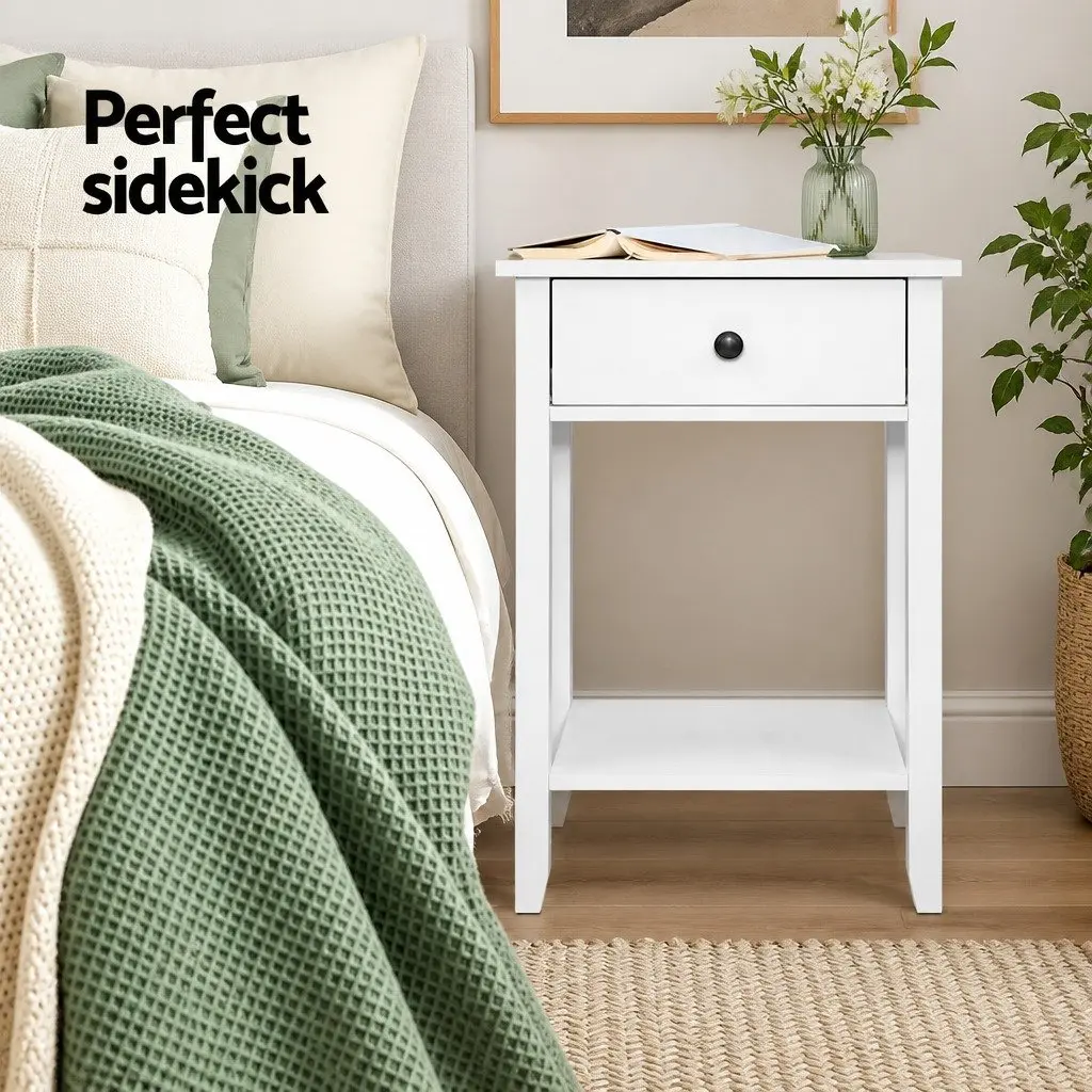 White Nightstand with Drawer and Shelf