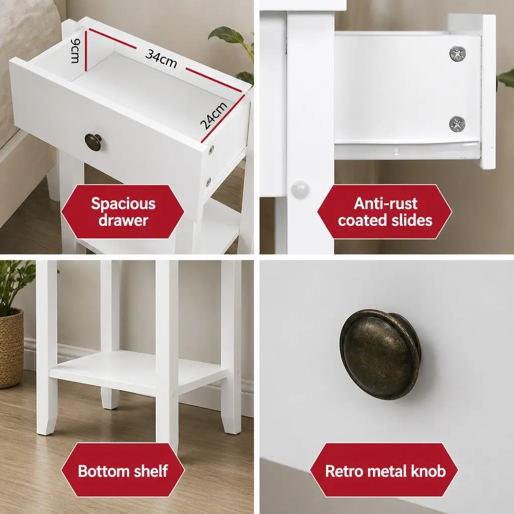 White Nightstand with Drawer and Shelf
