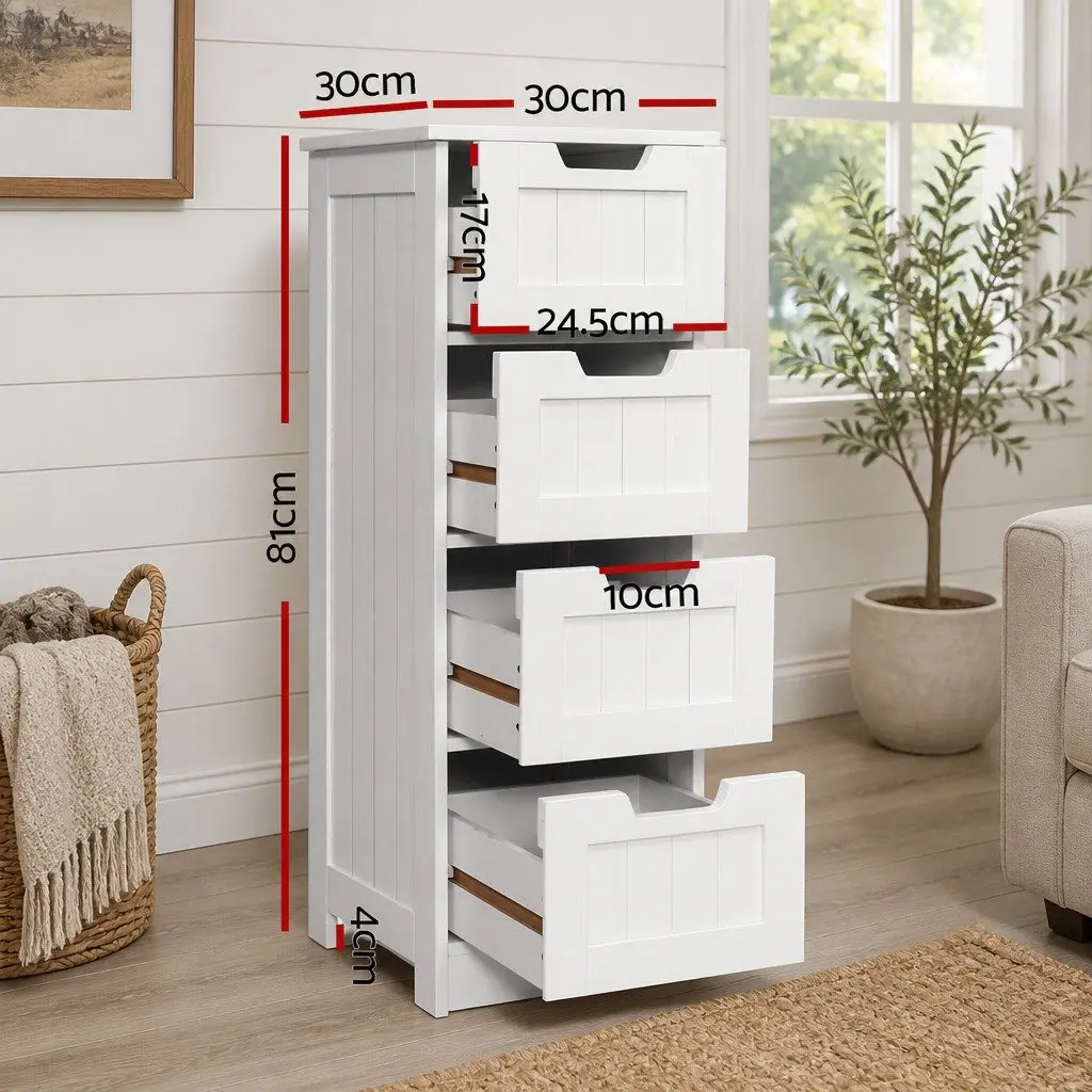 White Chest of Drawers 4 Drawer Storage Cabinet Bedroom Dresser