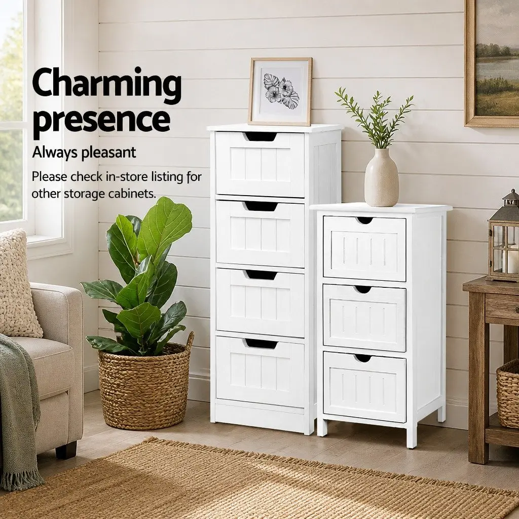 White Chest of Drawers 4 Drawer Storage Cabinet Bedroom Dresser