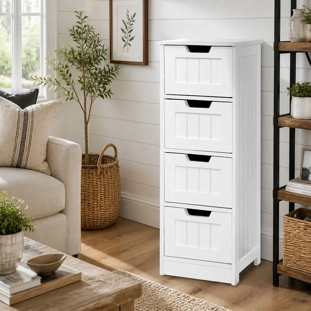 White Chest of Drawers 4 Drawer Storage Cabinet Bedroom Dresser