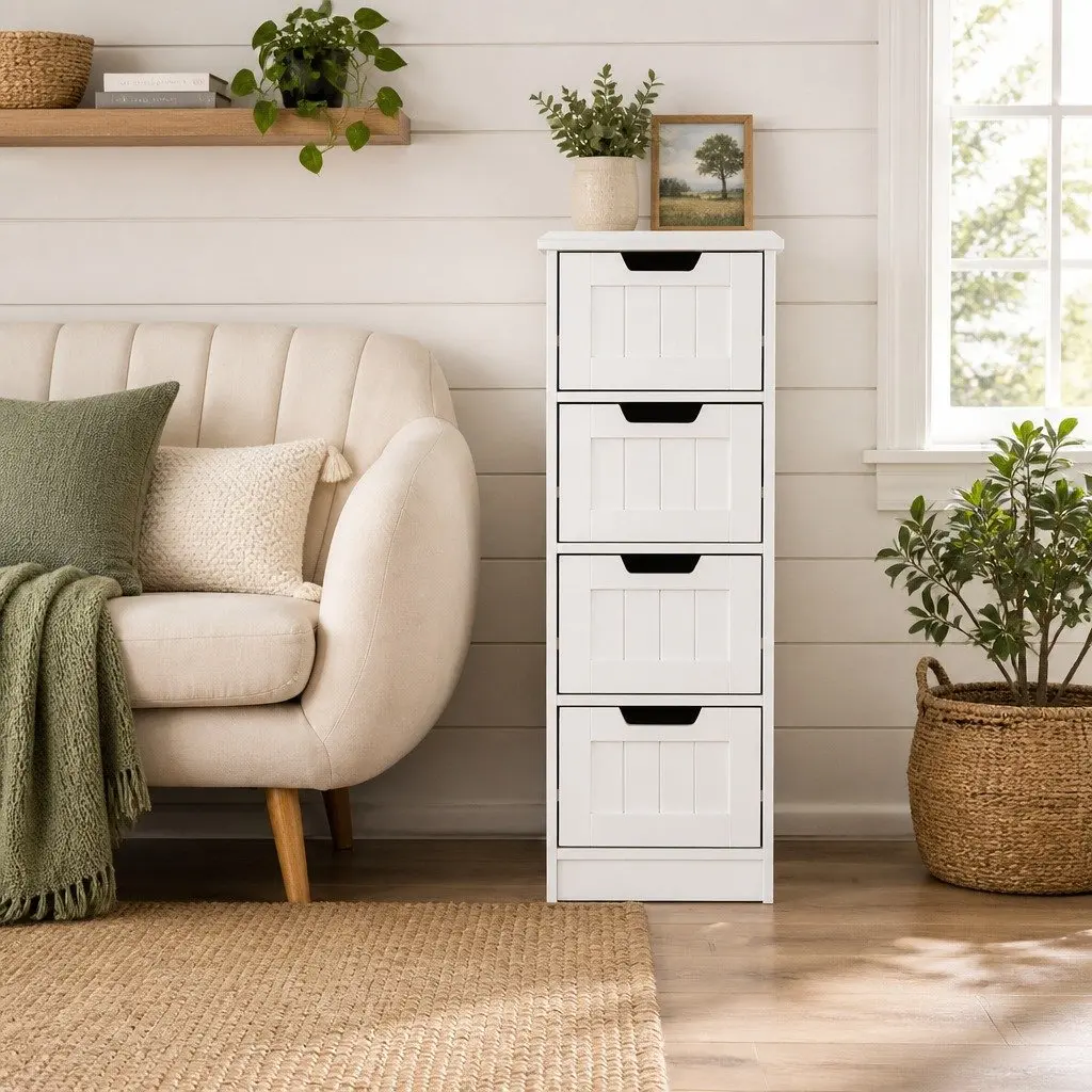 White Chest of Drawers 4 Drawer Storage Cabinet Bedroom Dresser