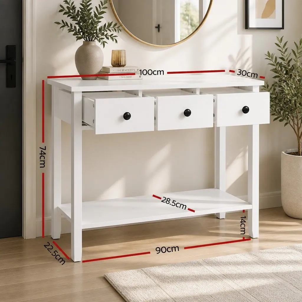 Console Table 3 Drawers 100CM White Hallway Entryway Storage Furniture