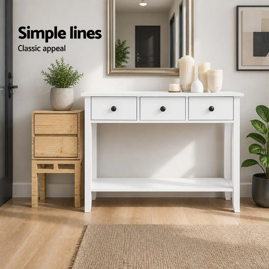 Console Table 3 Drawers 100CM White Hallway Entryway Storage Furniture