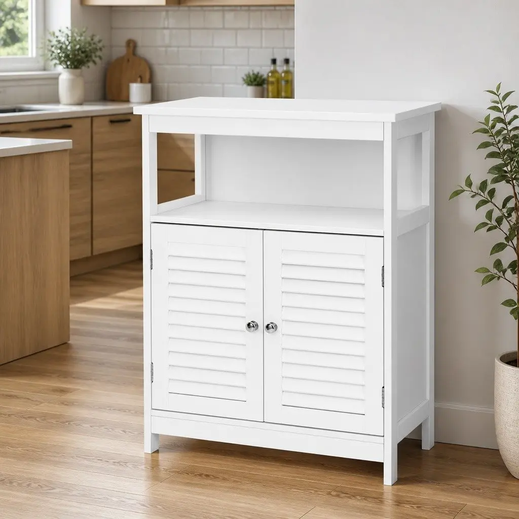 White Buffet Sideboard Storage Cabinet Louvred Cupboard Dining Room Furniture