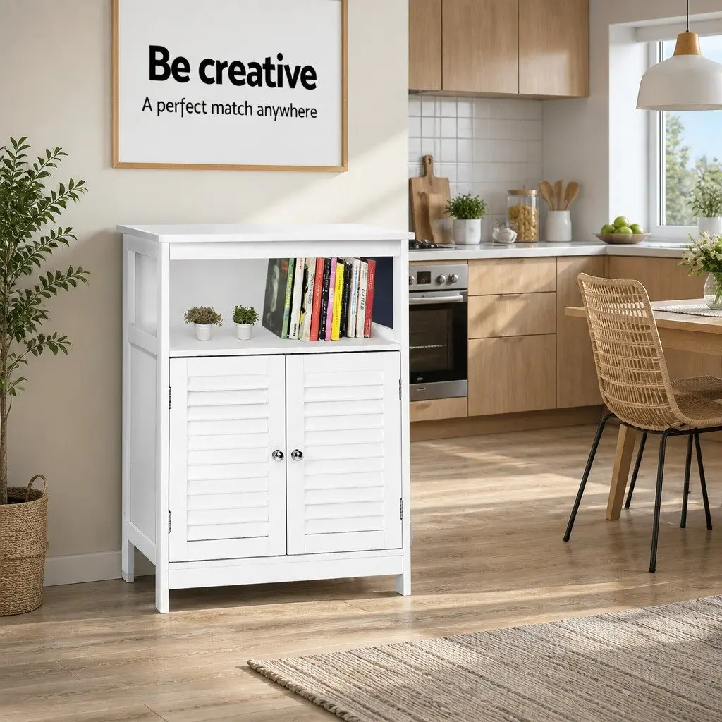 White Buffet Sideboard Storage Cabinet Louvred Cupboard Dining Room Furniture