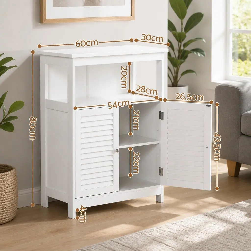 Buffet Sideboard Cabinet Louvred Doors Kitchen Storage 60cm x 30cm x 80cm White Set of 2