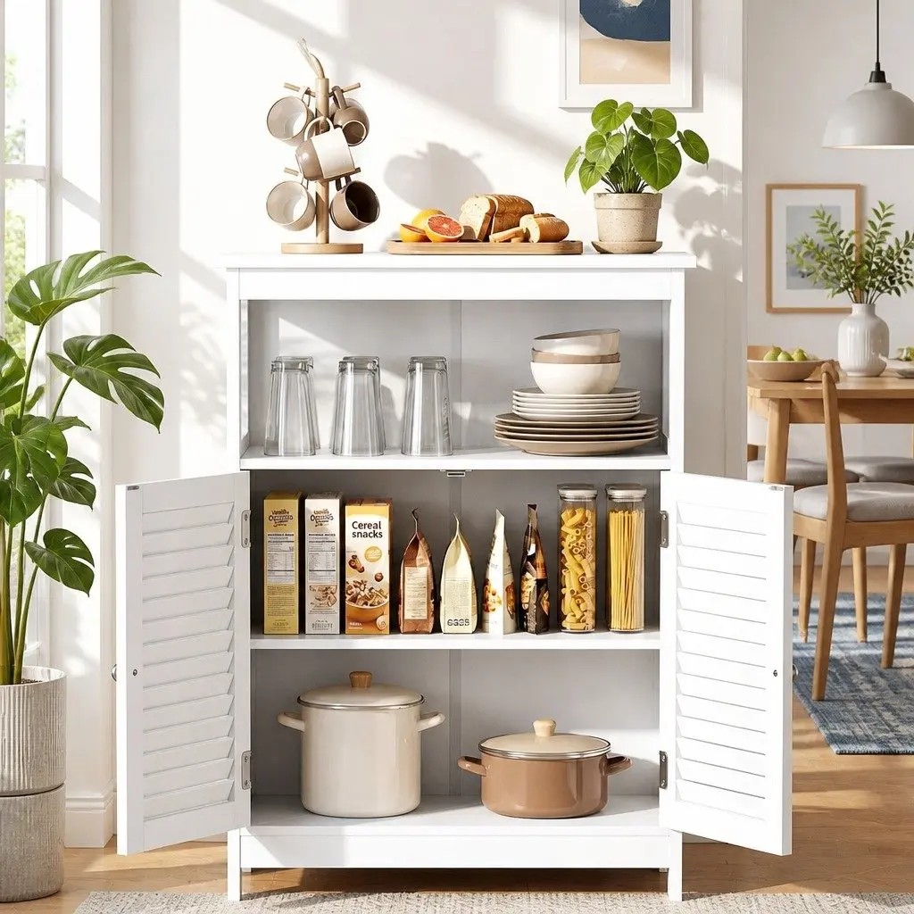 Buffet Sideboard Cabinet Louvred Doors Kitchen Storage 60cm x 30cm x 80cm White Set of 2